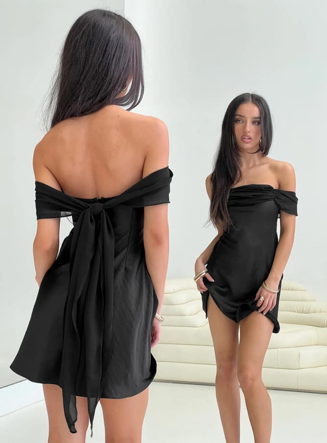 Satin Off-Shoulder Mini Dress